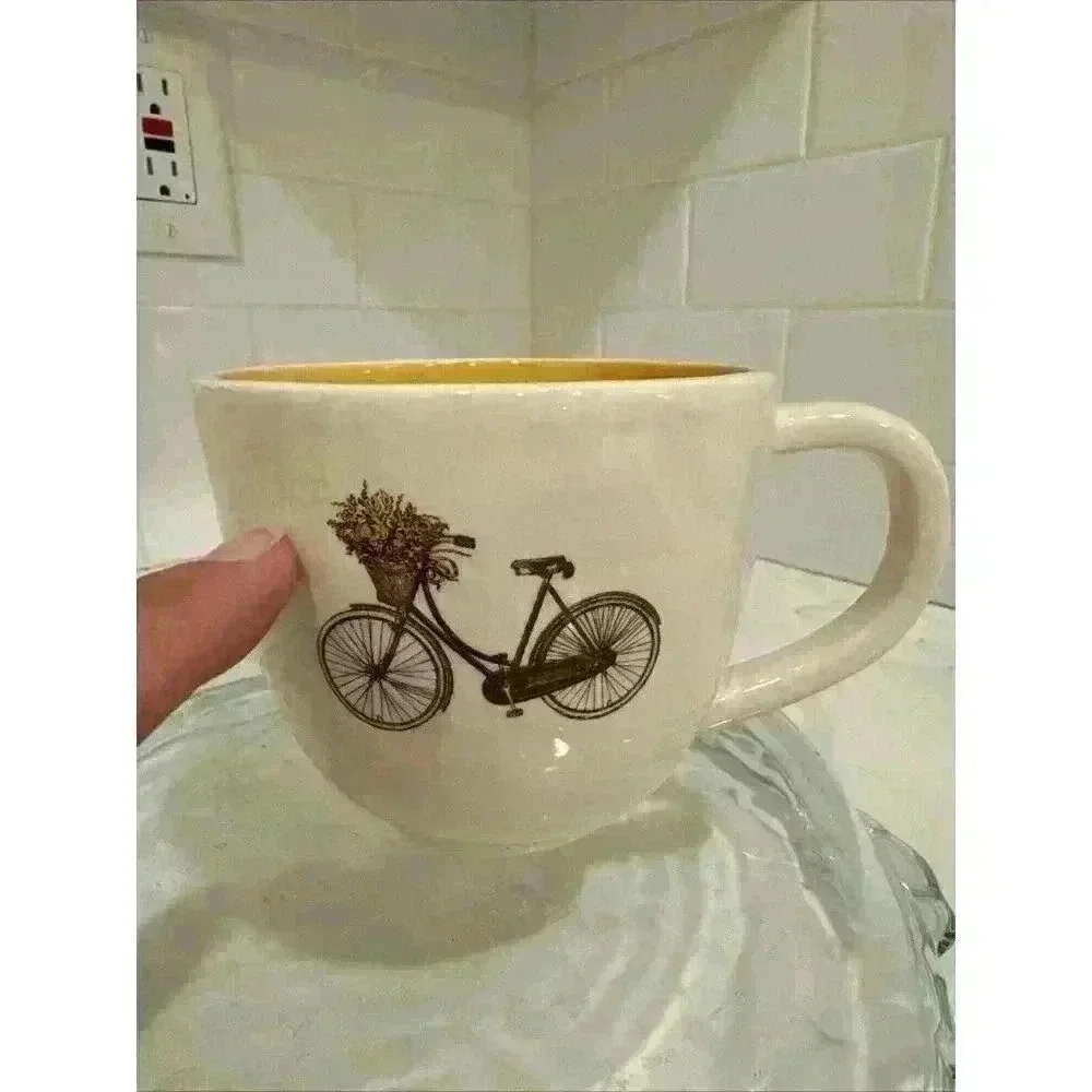 Bicycle Flower Basket Coffee Mug Cup Yellow 3.75